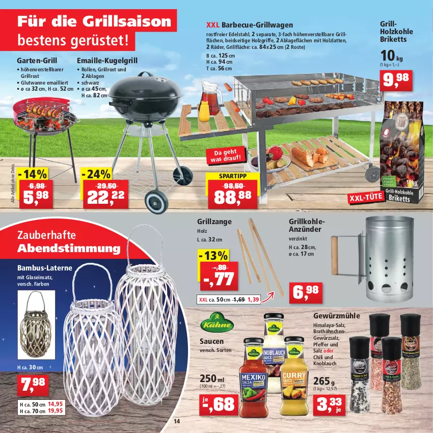 Aktueller Prospekt Thomas Philipps - Prospektwerbung - von 28.03 bis 02.04.2022 - strona 14 - produkty: anzünder, bambus, barbecue, bett, briketts, chili, edelstahl, eier, eis, fisch, fische, Garten, gewürz, Gewürzmühle, gewürzsalz, grill, grillfläche, grillholzkohle, Grillkohle, grillrost, grillzange, Holz, holzkohle, Hundebett, Käse, Kätzchen, katzensnack, katzensnacks, Katzenstreu, kirsch, kirsche, knoblauch, Kugel, kugelgrill, laterne, latte, leine, LG, maille, pfeffer, reis, rwe, salz, sauce, saucen, schnäppchen, sekt, snack, snacks, spartipp, tee, Ti, Tüte, vorteilspreis, Wanne