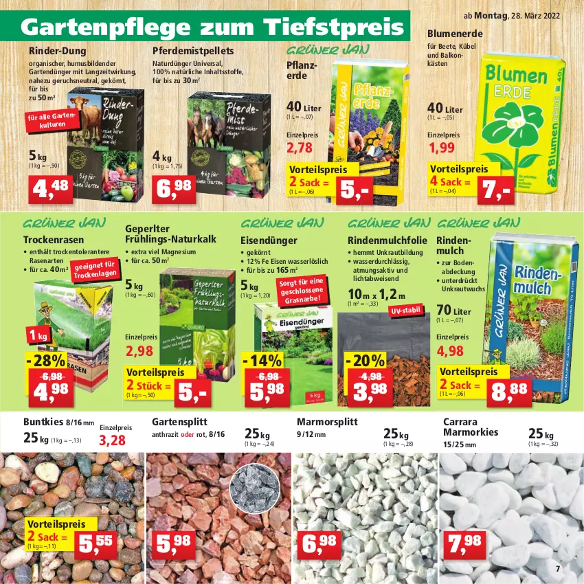 Aktueller Prospekt Thomas Philipps - Prospektwerbung - von 28.03 bis 02.04.2022 - strona 7 - produkty: Behälter, blume, blumen, blumenerde, bürste, Clogs, decke, Deckel, Draht, dünger, eis, elle, ente, erde, Fugenbürste, Garten, Gewächshaus, handschuhe, Kraut, latte, LG, magnesium, Mantel, natur, passend für alle, Pellets, pflanze, pflanzerde, rasen, reifen, reis, rind, rindenmulch, rinder, sac, Schal, Schale, schuhe, Ti, tisch, usb, vorteilspreis, wasser