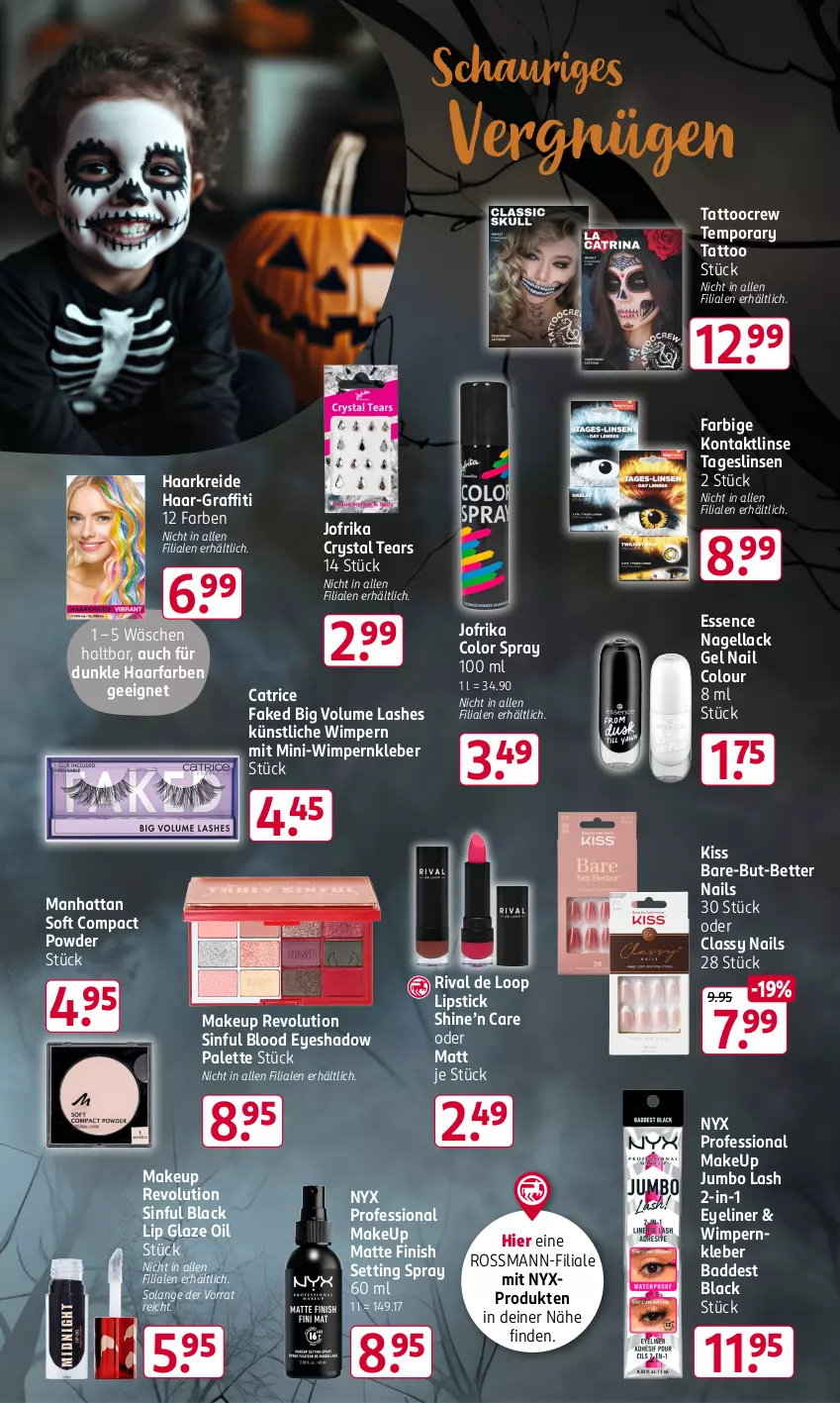 Aktueller Prospekt Rossmann - Prospekte - von 21.10 bis 25.10.2024 - strona 19 - produkty: Bad, bett, Eyeliner, Finish, jumbo, kleber, Kreide, lack, linsen, Lipstick, Nagellack, Palette, Tempo, Ti