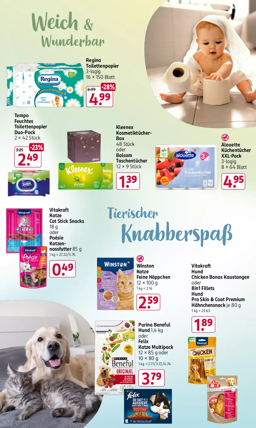 Aktueller Prospekt Rossmann - Prospekte - von 21.10 bis 25.10.2024 - strona 21 - produkty: alouette, aust, balsam, Bona, felix, feuchtes toilettenpapier, gin, kosmetik, Kosmetiktücher, kraft, küche, Küchen, küchentücher, nassfutter, papier, purina, snack, snacks, Tasche, taschen, taschentücher, Tempo, Ti, toilettenpapier, tücher, vita, vitakraft