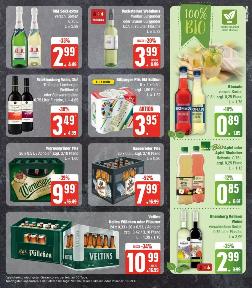 Aktueller Prospekt Edeka - Prospekte - von 06.04 bis 13.04.2024 - strona 19 - produkty: apfel, Berger, bio, bionade, burgunder, eis, elle, flasche, pils, pilsener, reis, schorle, Ti, trolli, trollinger, veltins, wein, weine, ZTE