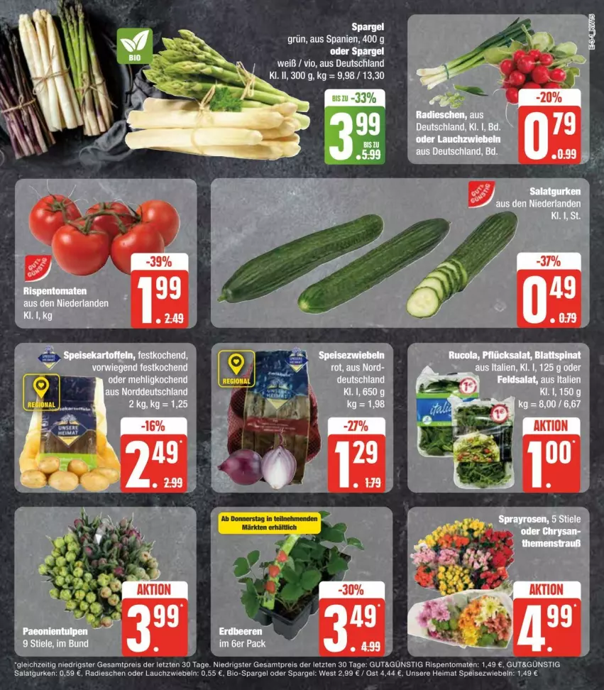 Aktueller Prospekt Edeka - Prospekte - von 06.04 bis 13.04.2024 - strona 7 - produkty: blattspinat, cola, eis, feldsalat, Lauchzwiebel, lauchzwiebeln, radieschen, reis, rispentomaten, rucola, salat, spargel, spargel grün, Speisezwiebeln, spinat, Ti, tomate, tomaten, ZTE, zwiebel, zwiebeln