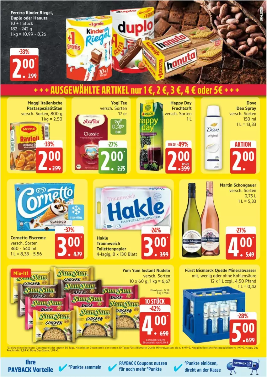 Aktueller Prospekt Edeka - Prospekte - von 23.06 bis 28.06.2025 - strona 3 - produkty: coupon, coupons, duplo, ferrero, hanuta, Kinder, kinder riegel, payback, riegel, Yum Yum