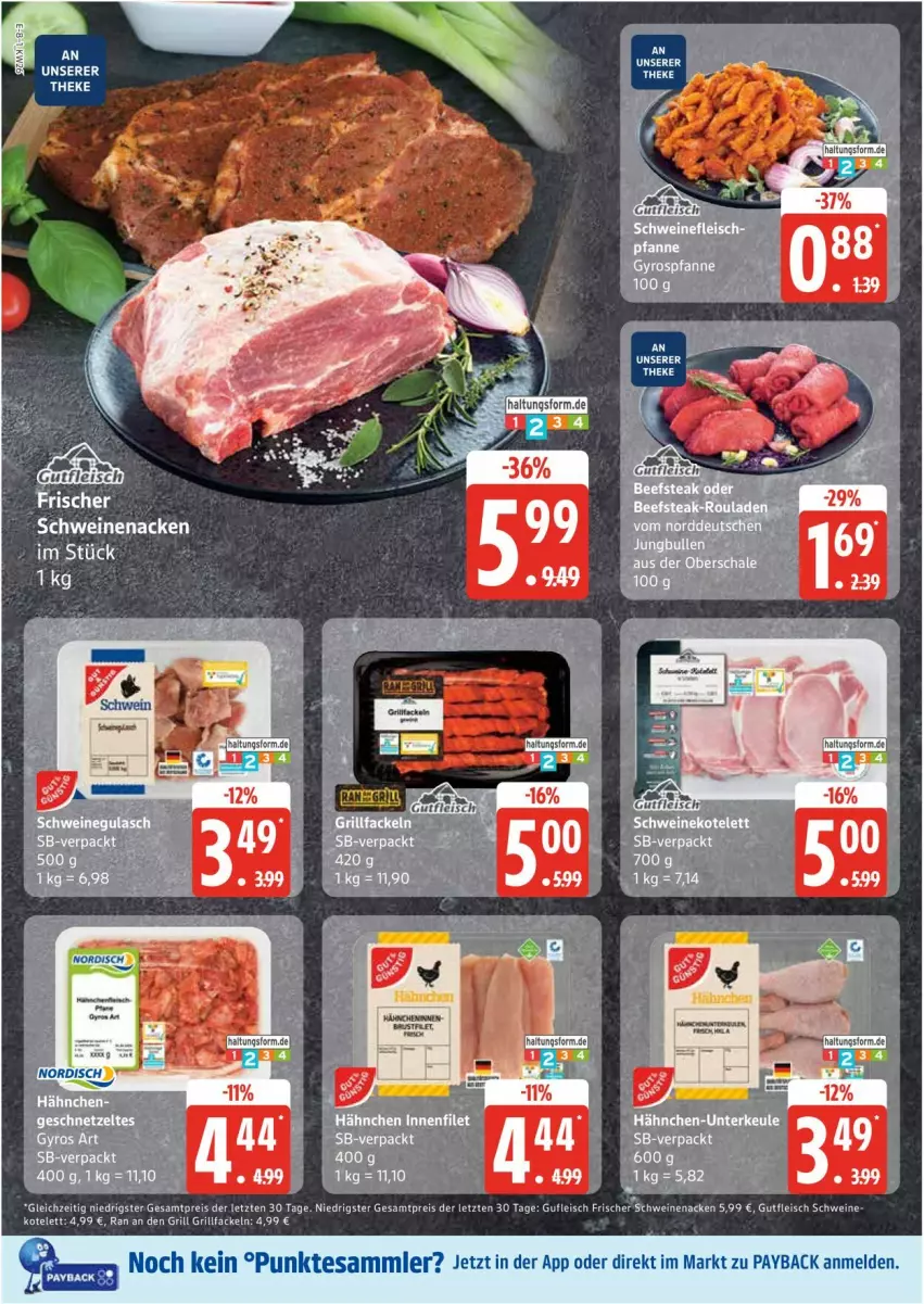 Aktueller Prospekt Edeka - Prospekte - von 23.06 bis 28.06.2025 - strona 8 - produkty: eis, filet, fleisch, geschnetzeltes, grill, grillfackeln, gutfleisch, gyros, kotelett, payback, pfanne, reis, schwein, schweine, schweinefleisch, schweinenacken, tesa, Ti, wein, weine, Zelt, ZTE