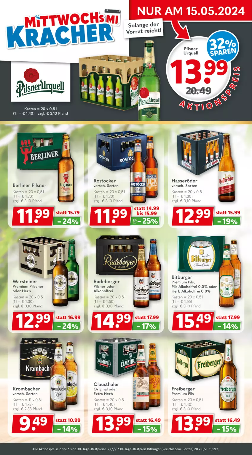 Aktueller Prospekt Getraenkeland - von 13.05 bis 25.05.2024 - strona 2 - produkty: aktionspreis, alkohol, aust, Berger, berliner, bestpreis, bestpreise, bitburger, burger, clausthaler, eis, Freiberger, gin, hasseröder, krombache, krombacher, pils, pilsener, pilsner, premium pils, radeberger, radeberger pilsner, reis, Rostocker, steiner, Ti, warsteiner