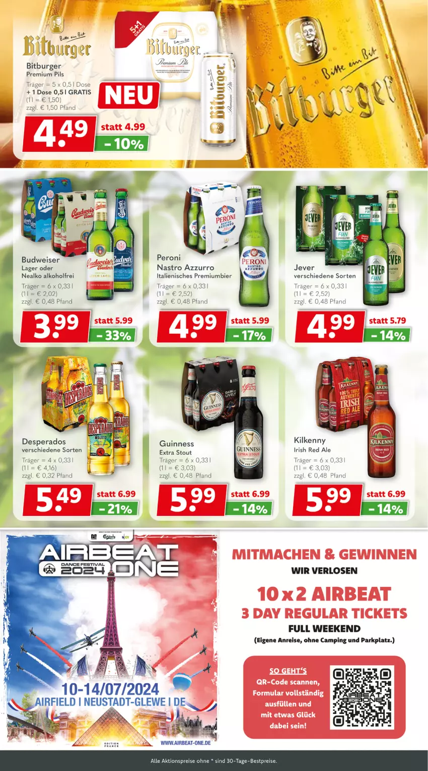 Aktueller Prospekt Getraenkeland - von 13.05 bis 25.05.2024 - strona 4 - produkty: aktionspreis, alkohol, bestpreis, bestpreise, bier, bitburger, budweiser, burger, desperados, eis, Guinness, Kilkenny, Peroni, pils, premium pils, Premiumbier, reis, Ti