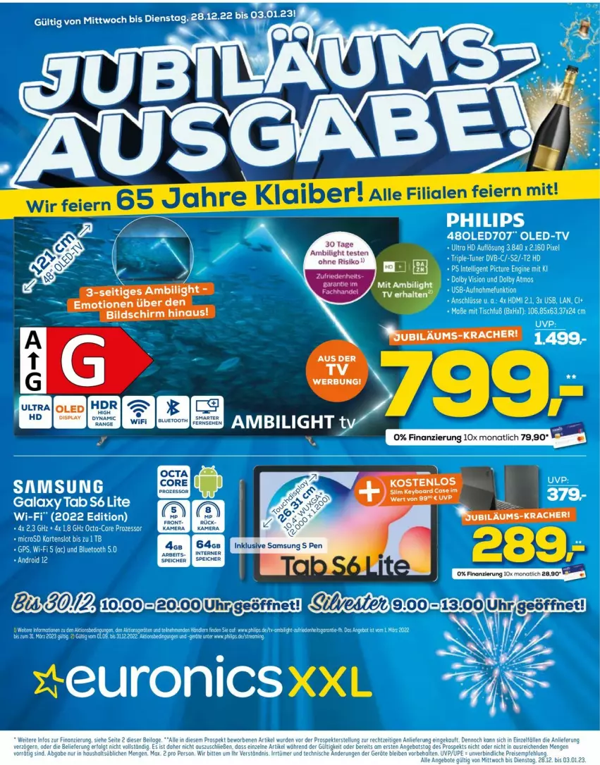 Aktueller Prospekt Euronics - Prospekte - von 28.12.2023 bis 04.01.2024 - strona 1 - produkty: bett, Betten, dvb, GPS, HDMI, kracher, microsd, Oled-TV, Samsung, Ti, tuner, usb