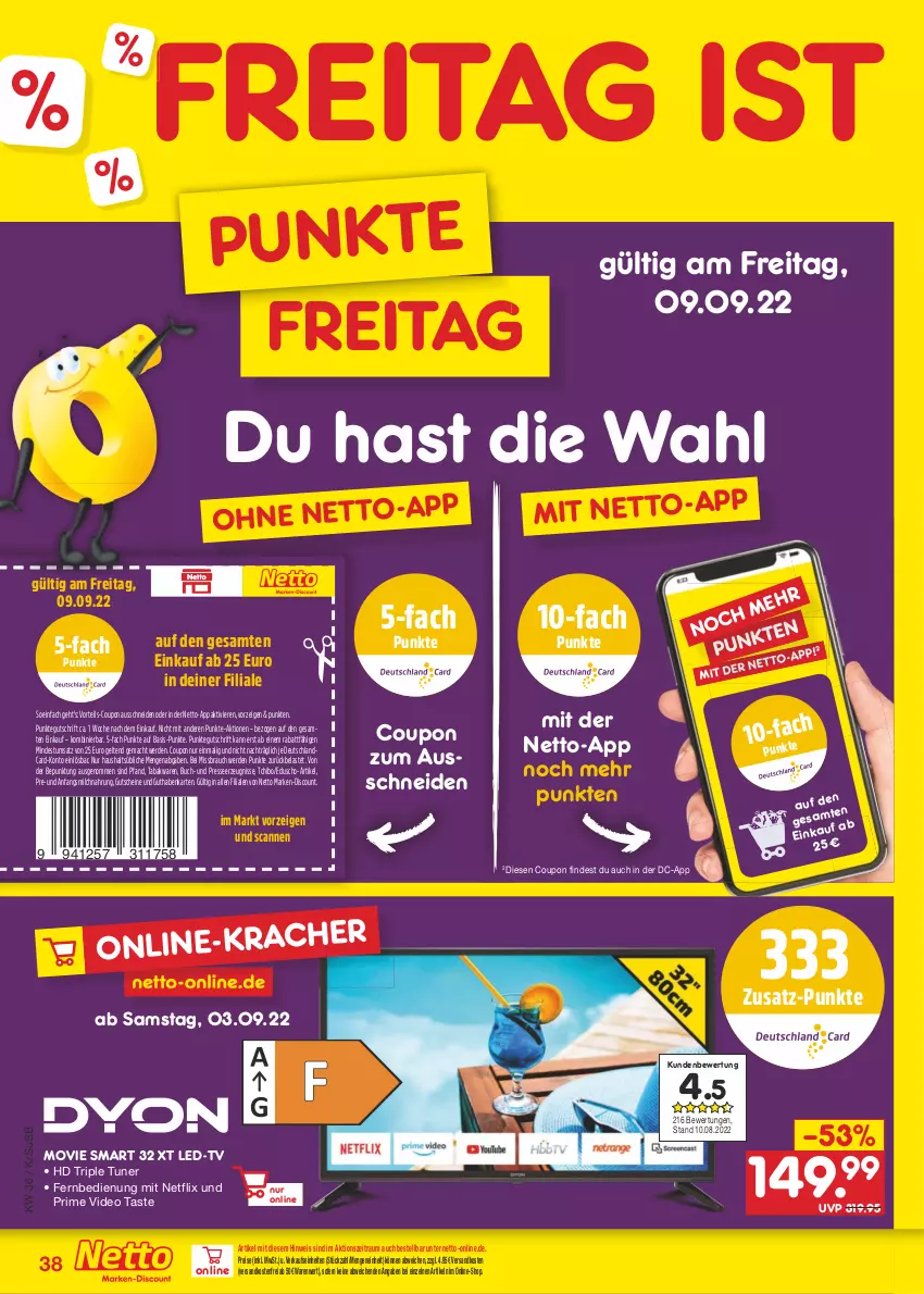 Aktueller Prospekt Netto Marken-Discount - Filial-Angebote - von 05.09 bis 10.09.2022 - strona 38 - produkty: buch, coupon, deo, deutschlandcard, discount, eduscho, eis, erde, fernbedienung, guthabenkarte, gutschein, gutscheine, hd triple tuner, mac, marken-discount, milch, ndk, netflix, Rauch, reis, Tchibo, Ti, tuner, usb, versandkostenfrei