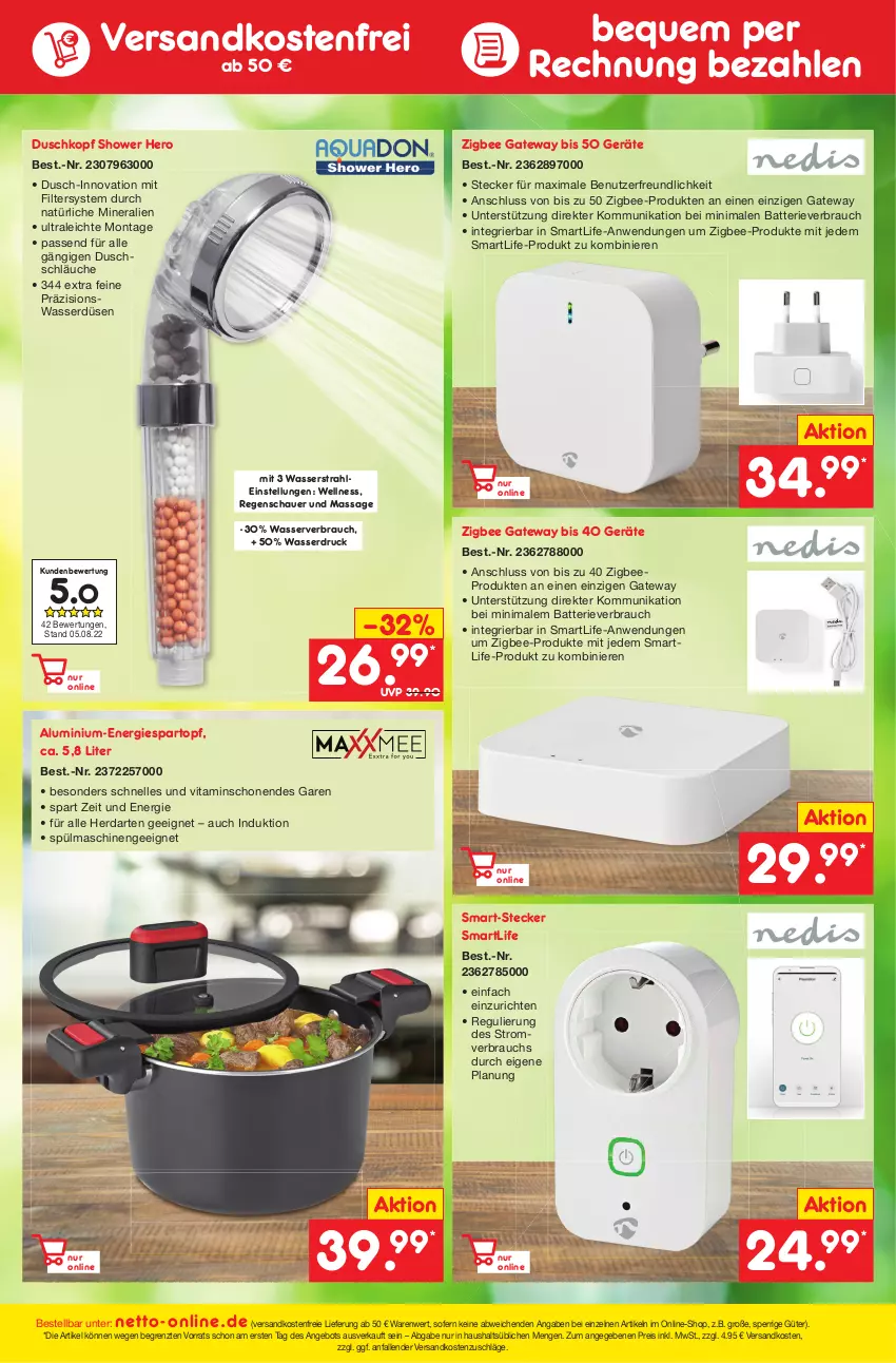 Aktueller Prospekt Netto Marken-Discount - Filial-Angebote - von 05.09 bis 10.09.2022 - strona 48 - produkty: angebot, auer, batterie, bestpreis, eis, elle, herdarten, hero, ndk, passend für alle, Rauch, reis, schläuche, spülmaschinen, Ti, topf, versandkostenfrei, vita, wasser, ZTE