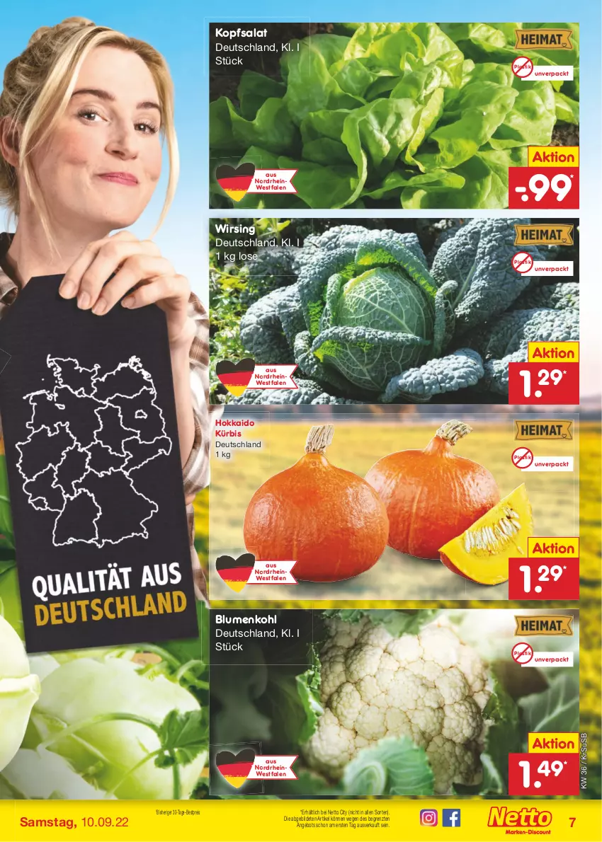 Aktueller Prospekt Netto Marken-Discount - Filial-Angebote - von 05.09 bis 10.09.2022 - strona 7 - produkty: angebot, asti, bestpreis, blume, blumen, blumenkohl, eis, kopfsalat, Kürbis, reis, salat, Ti, usb, Wirsing, ZTE