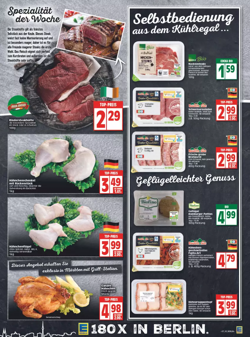 Aktueller Prospekt Edeka - Angebote der Woche - von 14.02 bis 19.02.2022 - strona 3 - produkty: auer, backofen, Bau, Bauer, braten, burger, deka, eintopf, eis, erde, fleisch, Geflügel, gewürz, grill, hähnchenflügel, hähnchenschenkel, hamburger, henkel, hühner, Hühnersuppe, Nackensteak, nackensteaks, natur, nero, Ofen, paprika, pute, reifen, reis, rel, rind, rinder, Rindersteak, rouladen, rwe, saft, schenkel, schwein, schweine, Schweineroulade, Spezi, steak, steakhüfte, steaks, suppe, suppen, tee, Ti, top-preis, topf, wein, weine