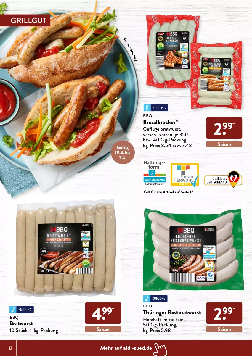 Aktueller Prospekt AldiSud - ALDI Grillen - von 24.03 bis 30.04.2022 - strona 12 - produkty: aldi, bratwurst, eis, Geflügel, grill, kracher, LG, reis, ring, rostbratwurst, thüringer rostbratwurst, Ti, wurst