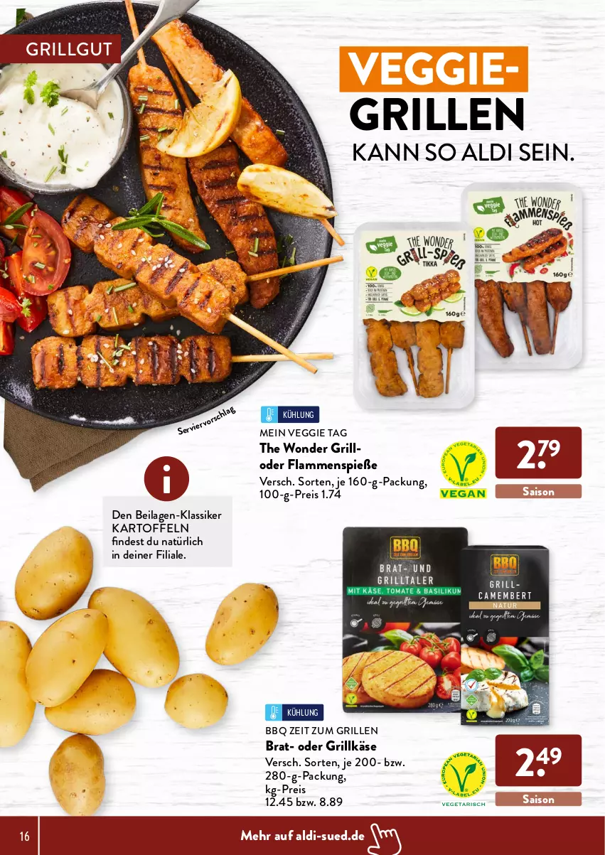 Aktueller Prospekt AldiSud - ALDI Grillen - von 24.03 bis 30.04.2022 - strona 16 - produkty: aldi, eis, grill, Grillkäse, grillo, ilag, kartoffel, kartoffeln, Käse, lamm, LG, reis, veggie