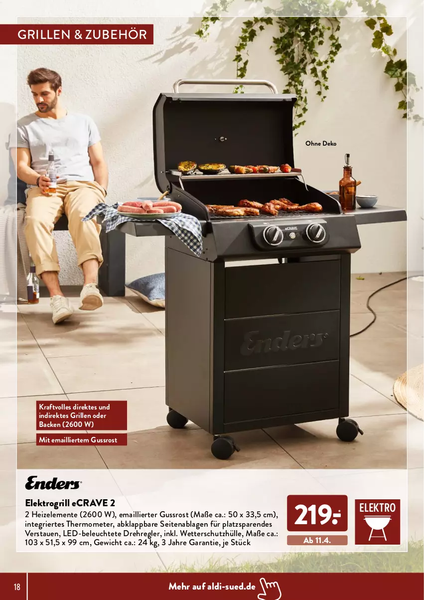 Aktueller Prospekt AldiSud - ALDI Grillen - von 24.03 bis 30.04.2022 - strona 18 - produkty: aldi, Elektro, ente, grill, kraft, Leuchte, schutzhülle, thermometer, Ti