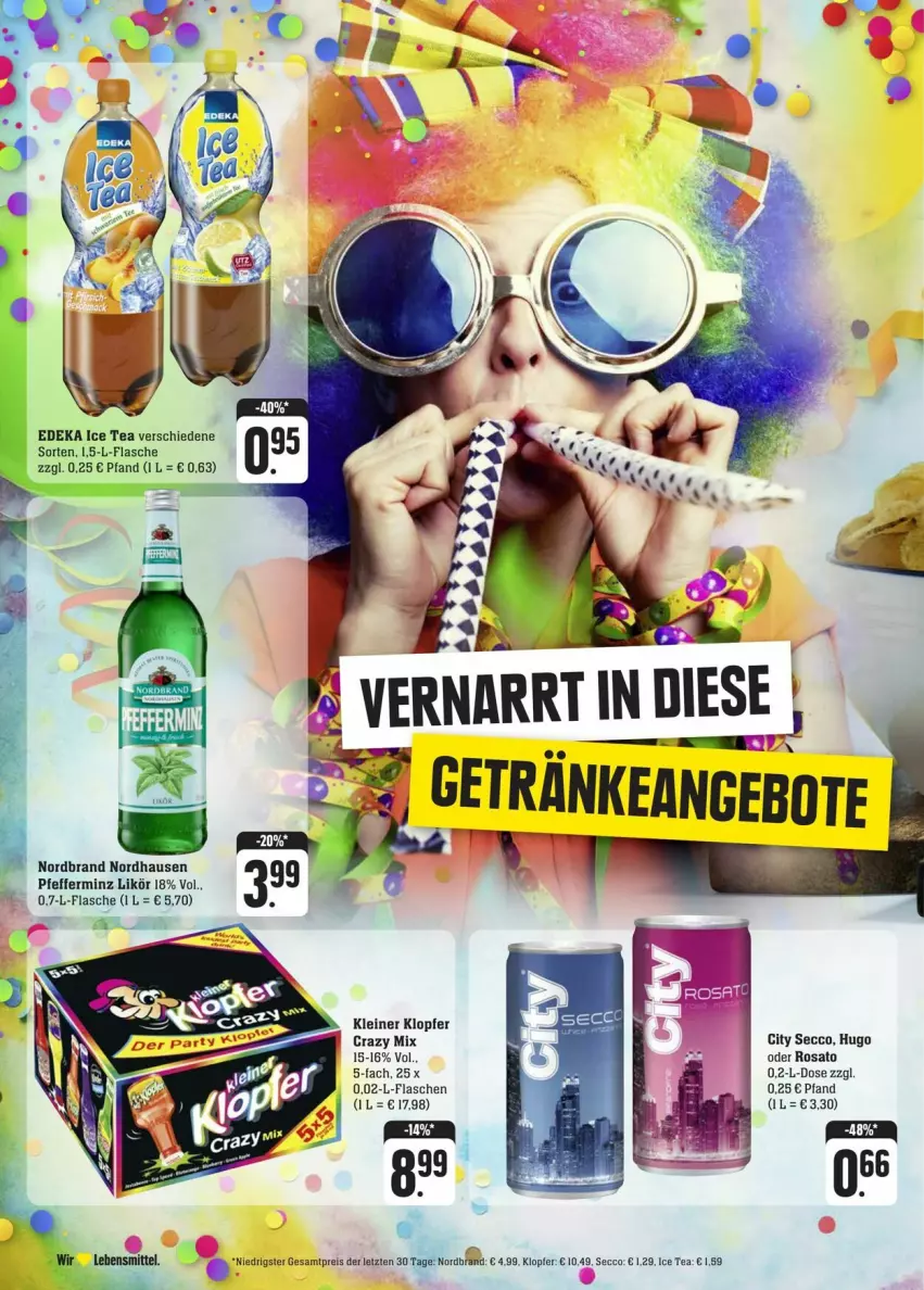 Aktueller Prospekt Edeka - Prospekte - von 03.02 bis 10.02.2024 - strona 20 - produkty: deka, ecco, flasche, hugo, ice tea, kleiner klopfer, leine, likör, pfeffer, rosato