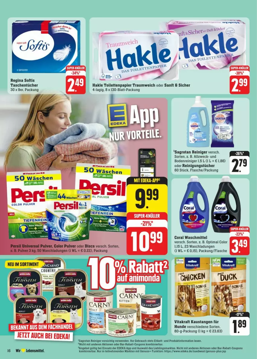 Aktueller Prospekt Edeka - Prospekte - von 03.02 bis 10.02.2024 - strona 24 - produkty: angebot, aust, Coral, coupon, coupons, deka, flasche, gin, hakle, kraft, lebensmittel, nuss, persil, rabatt-coupon, Rauch, reiniger, Reinigung, reinigungstücher, rwe, sagrotan, Tasche, taschen, taschentücher, Ti, tücher, vita, vitakraft, waschmittel, weck