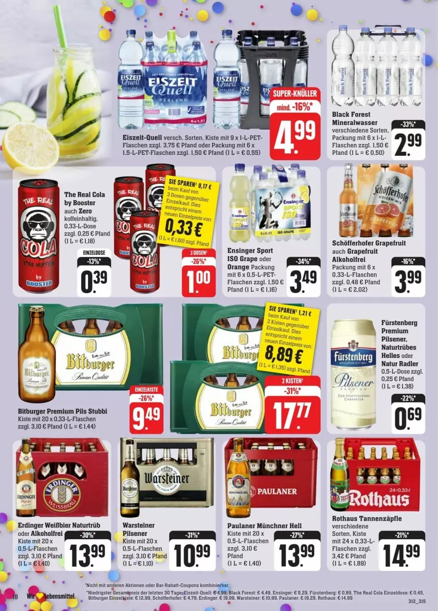 Aktueller Prospekt Edeka - Prospekte - von 03.02 bis 10.02.2024 - strona 26 - produkty: alkohol, Alwa, bier, bitburger, black forest, burger, cola, coupon, coupons, eis, elle, erdinger, flasche, Fürstenberg, grapefruit, lack, mineralwasser, natur, natur radler, orange, Paula, paulaner, pet-flasche, pet-flaschen, pils, pilsener, premium pils, rabatt-coupon, radler, reis, schöfferhofer, sim, Sport, steiner, Ti, warsteiner, wasser, ZTE