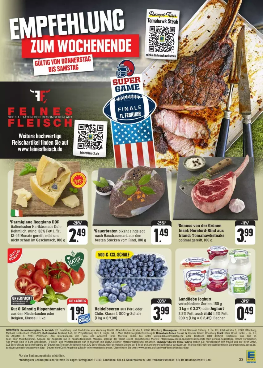 Aktueller Prospekt Edeka - Prospekte - von 03.02 bis 10.02.2024 - strona 31 - produkty: angebot, angebote, Astra, auer, Becher, beere, beeren, bio, braten, deka, eier, eis, fisch, fleisch, hartkäse, heidelbeere, heidelbeeren, italienischer hartkäse, joghur, joghurt, Käse, landliebe, landliebe joghurt, LG, lion, mac, nuss, Ofen, parmigiano, parmigiano reggiano, reggiano, reis, rezept, rind, rispentomaten, Schal, Schale, sesam, steak, steaks, südwest, Ti, tomate, tomaten, wurst, ZTE