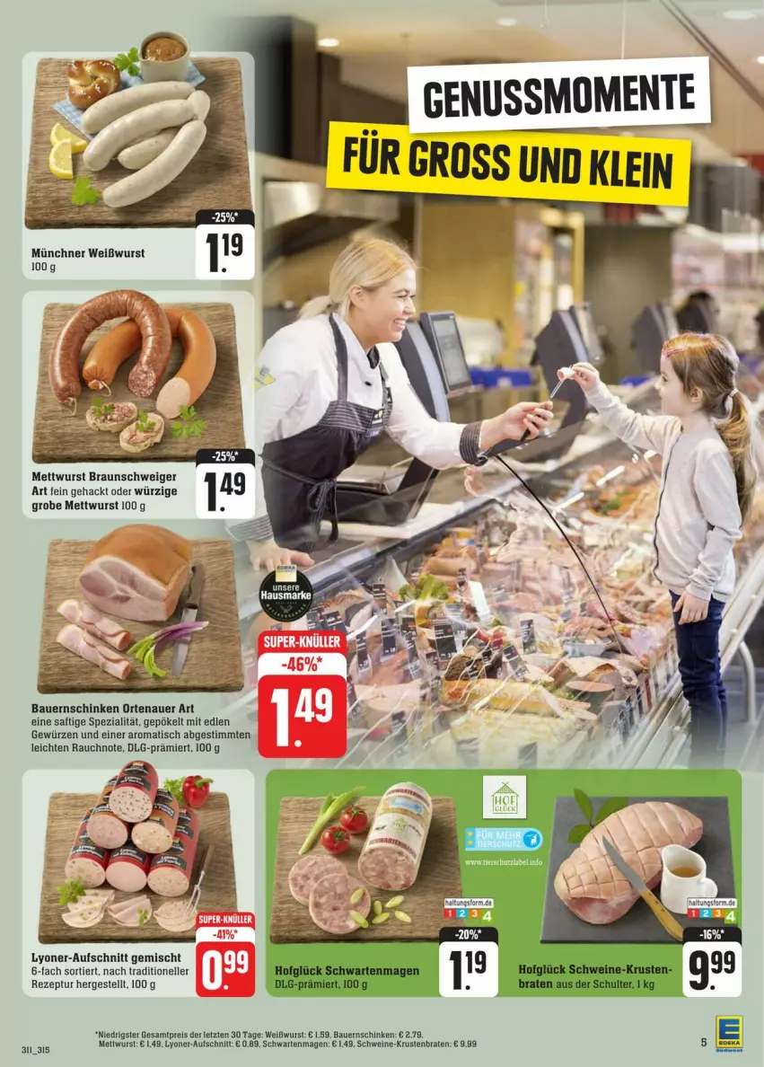 Aktueller Prospekt Edeka - Prospekte - von 03.02 bis 10.02.2024 - strona 5 - produkty: auer, aufschnitt, Bau, Bauer, Bauernschinken, braun, eis, elle, gewürz, LG, lyoner, Mett, mettwurst, ortenauer, Rauch, reis, rezept, saft, schinken, Spezi, Ti, tisch, Weißwurst, wurst, Yo, ZTE