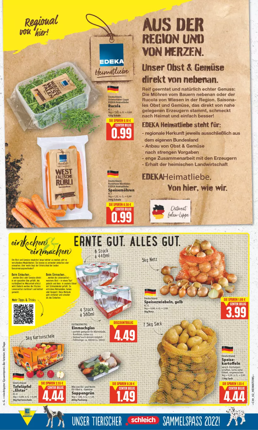 Aktueller Prospekt E Center - Angebote der Woche - von 26.09 bis 01.10.2022 - strona 2 - produkty: auer, Bad, Bau, Bauer, cola, decke, Deckel, deka, einmachglas, eis, elle, ente, erde, gelee, Gläser, kartoffel, kartoffeln, konfitüre, lebensmittel, LG, mac, marmelade, möhren, nuss, obst, Obst und Gemüse, rucola, sac, Schal, Schale, speisemöhren, Speisezwiebeln, Spezi, suppe, suppen, tafeläpfel, Ti, topf, und gemüse, wasser, Yo, zwiebel, zwiebeln