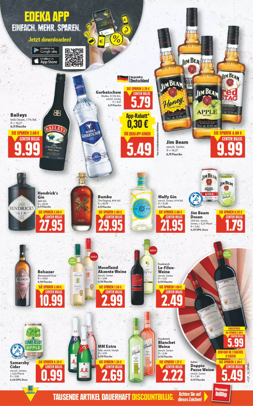 Aktueller Prospekt E Center - Angebote der Woche - von 04.07 bis 09.07.2022 - strona 11 - produkty: aperitif, Apple, Belsazar, Bumbu, ente, flasche, gin, google play, Gorbatschow, gorbatschow wodka, irish cream, jim beam, mm extra, moselland, passo, sekt, Ti, wein, weine, wodka