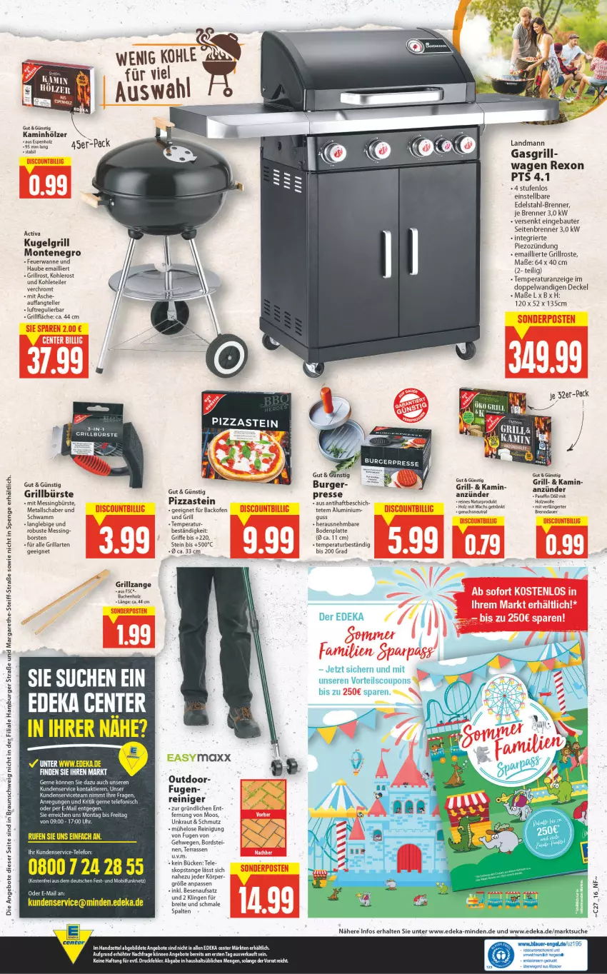 Aktueller Prospekt E Center - Angebote der Woche - von 04.07 bis 09.07.2022 - strona 16 - produkty: activa, angebot, angebote, anzünder, auer, backofen, Bau, Bodenplatte, braun, Brei, buch, burger, bürste, coupon, coupons, decke, Deckel, deka, deo, edelstahl, elle, ente, gasgrill, getränk, grill, grillfläche, grillrost, grillzange, hamburger, Holz, Kamin, Kraut, Kugel, kugelgrill, latte, LG, monte, natur, Ofen, papier, pizza, Reinigung, schwamm, tee, telefon, teller, Ti, Tiere, tuc, uhr, Wanne, wolle