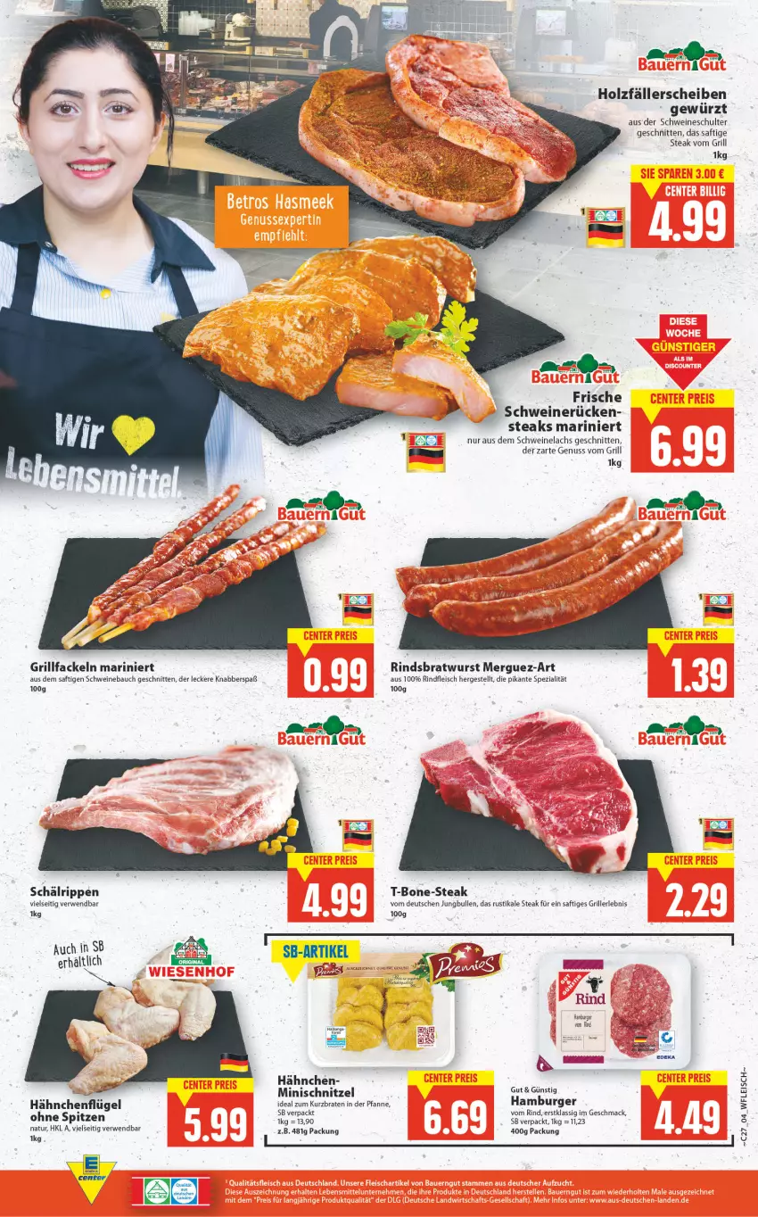 Aktueller Prospekt E Center - Angebote der Woche - von 04.07 bis 09.07.2022 - strona 4 - produkty: Bau, braten, bratwurst, burger, eis, ente, fleisch, grill, grillfackeln, hamburger, Holz, jungbullen, lachs, mac, natur, nuss, pfanne, rind, rindfleisch, Rippen, rwe, saft, schnitten, schnitzel, schwein, schweine, Schweinebauch, Schweinelachs, schweinerücken, Spezi, steak, steaks, Ti, wein, weine, wurst