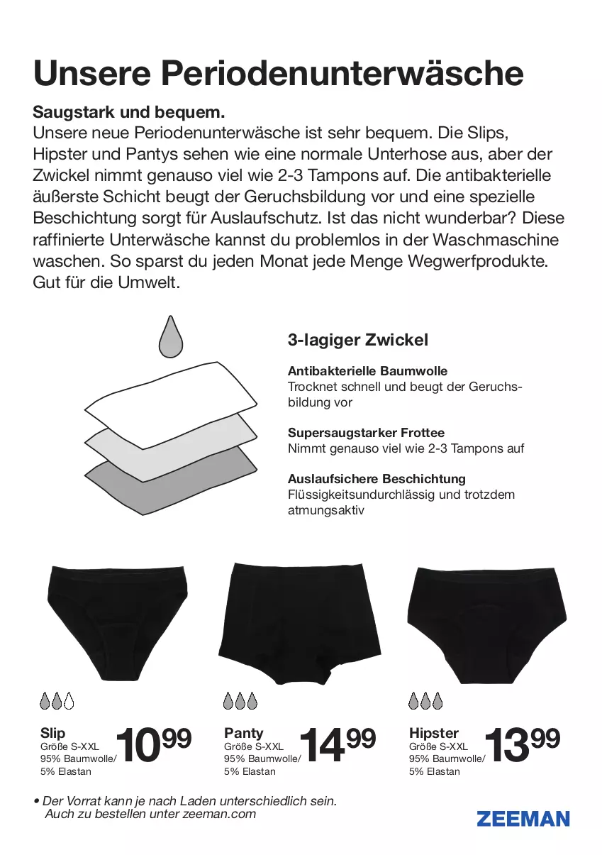 Aktueller Prospekt Zeeman - Prospekte - von 22.06 bis 05.07.2024 - strona 23 - produkty: Bau, baumwolle, elle, hose, panty, slip, slips, Spezi, Tampon, tampons, tee, Ti, Unterwäsche, waschmaschine, WICK, wolle