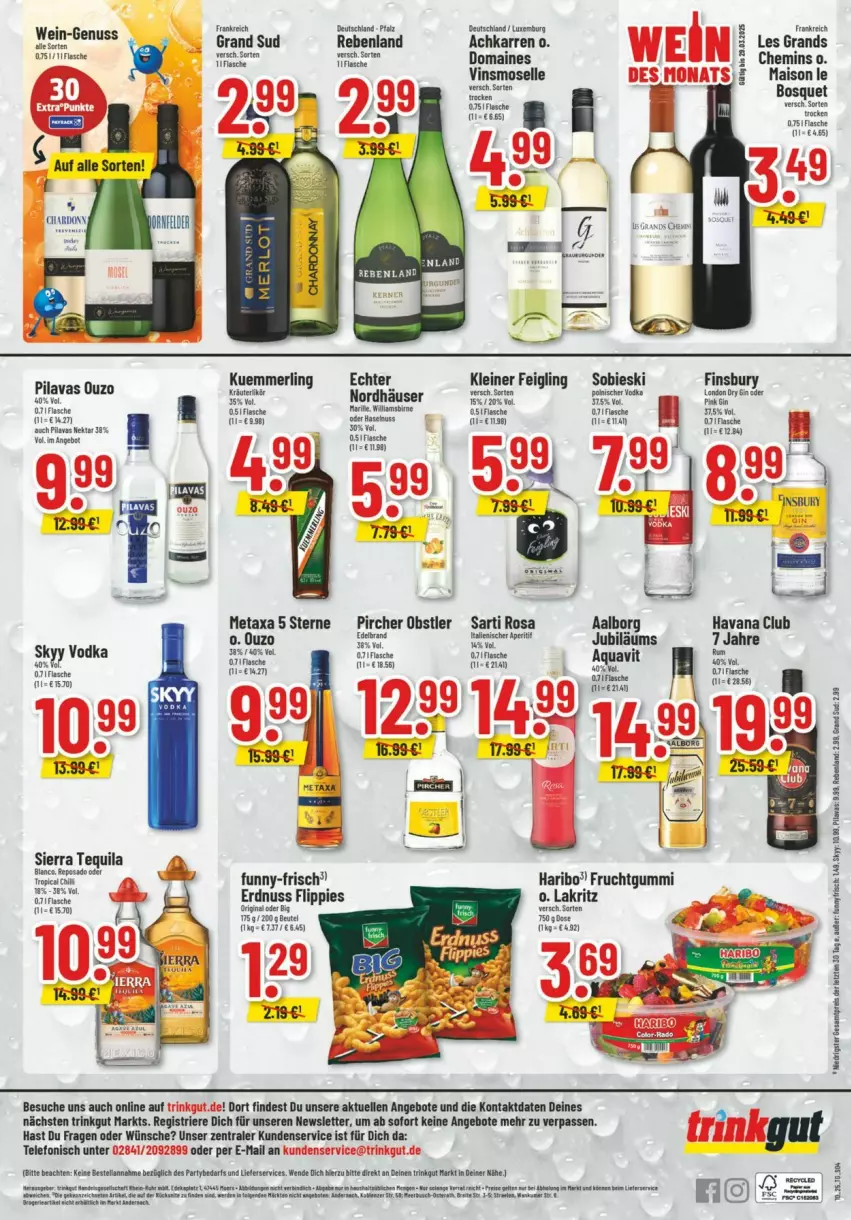 Aktueller Prospekt Trinkgut - Prospekte - von 02.03 bis 08.03.2025 - strona 6 - produkty: Aalborg, angebot, angebote, dry gin, eier, eis, elle, erdnuss, finsbury, flasche, flippies, frucht, fruchtgummi, funny-frisch, gin, grand sud, haribo, Havana Club, Jubiläums, kleiner feigling, kuemmerling, Lakritz, leine, london dry, london dry gin, mais, merl, Metaxa, nuss, obst, ouzo, pircher, reis, Sierra, sierra tequila, sim, skyy, Skyy Vodka, telefon, tequila, Ti, vodka, wein, ZTE