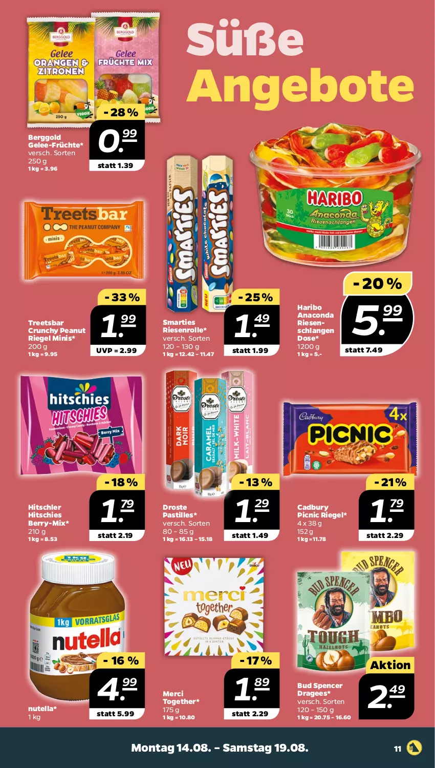 Aktueller Prospekt Netto - Woche 33 - von 14.08 bis 19.08.2023 - strona 11 - produkty: angebot, angebote, asti, früchte, gelee, haribo, hitschler, merci, nutella, riegel, smarties, Ti