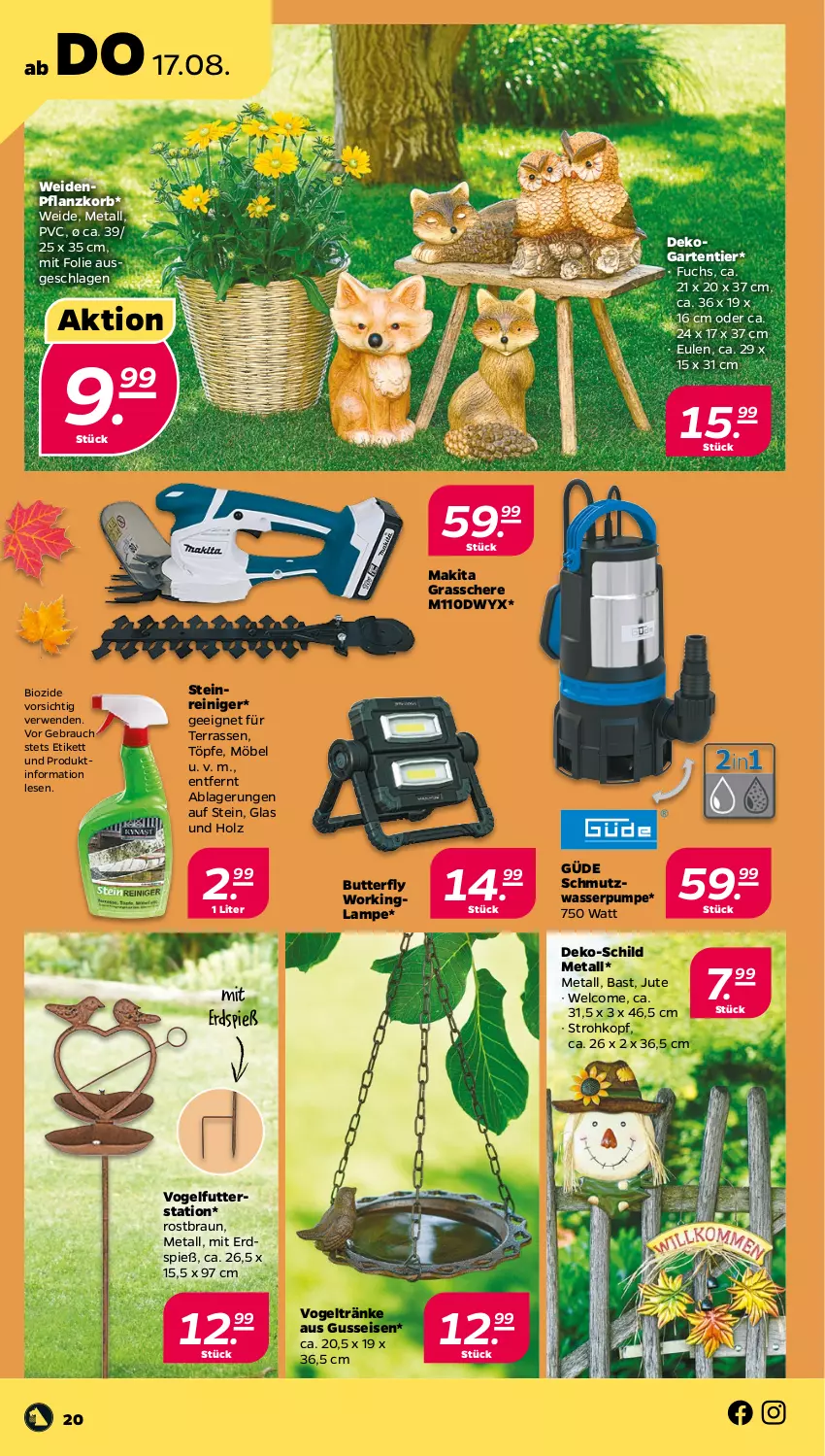 Aktueller Prospekt Netto - Woche 33 - von 14.08 bis 19.08.2023 - strona 20 - produkty: bio, braun, butter, eis, Garten, Grasschere, Holz, korb, Lampe, Makita, möbel, Rauch, reiniger, rwe, Schere, Ti, Vogelfutter, wasser