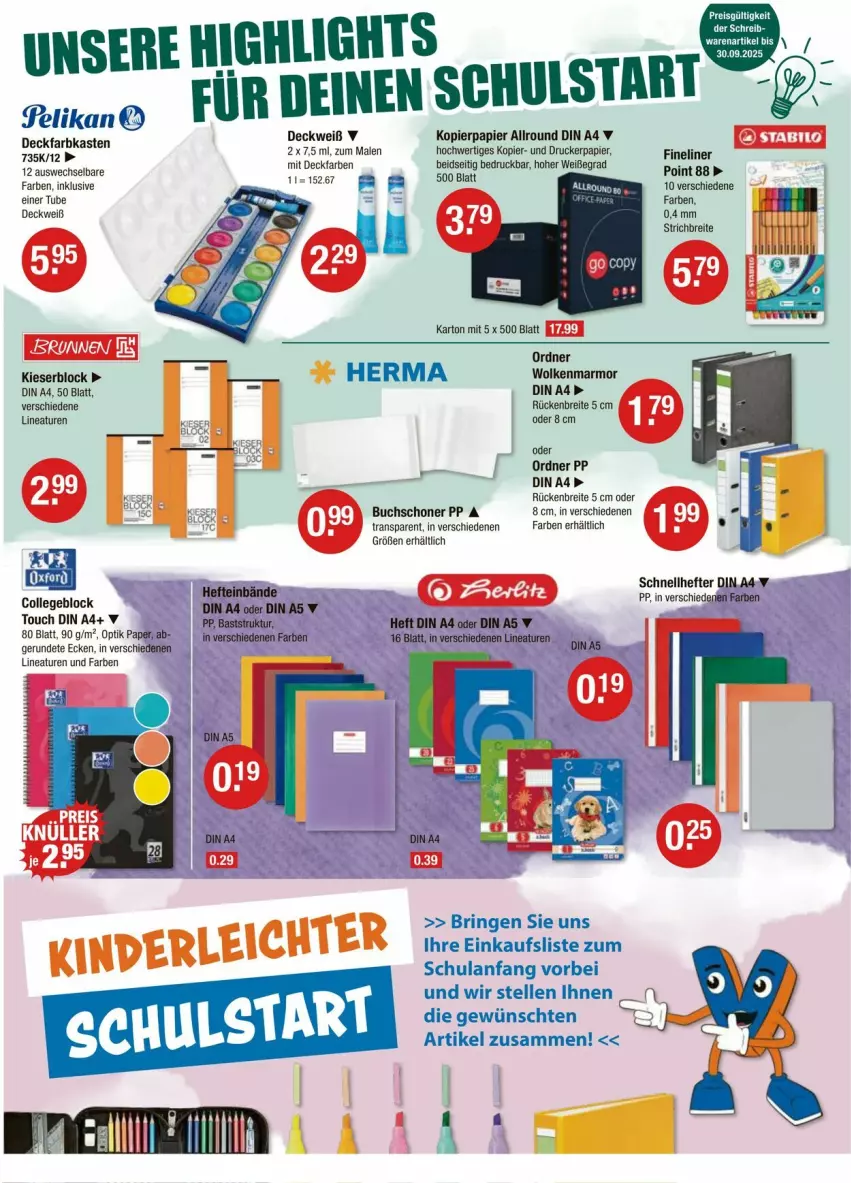 Aktueller Prospekt Vmarkt - Prospekte - von 11.09 bis 17.09.2025 - strona 18 - produkty: Brei, buch, collegeblock, din a4, drucker, eis, elle, Fineliner, Hefte, kopierpapier, ordner, papier, reis, ring, Schnellhefter, Ti