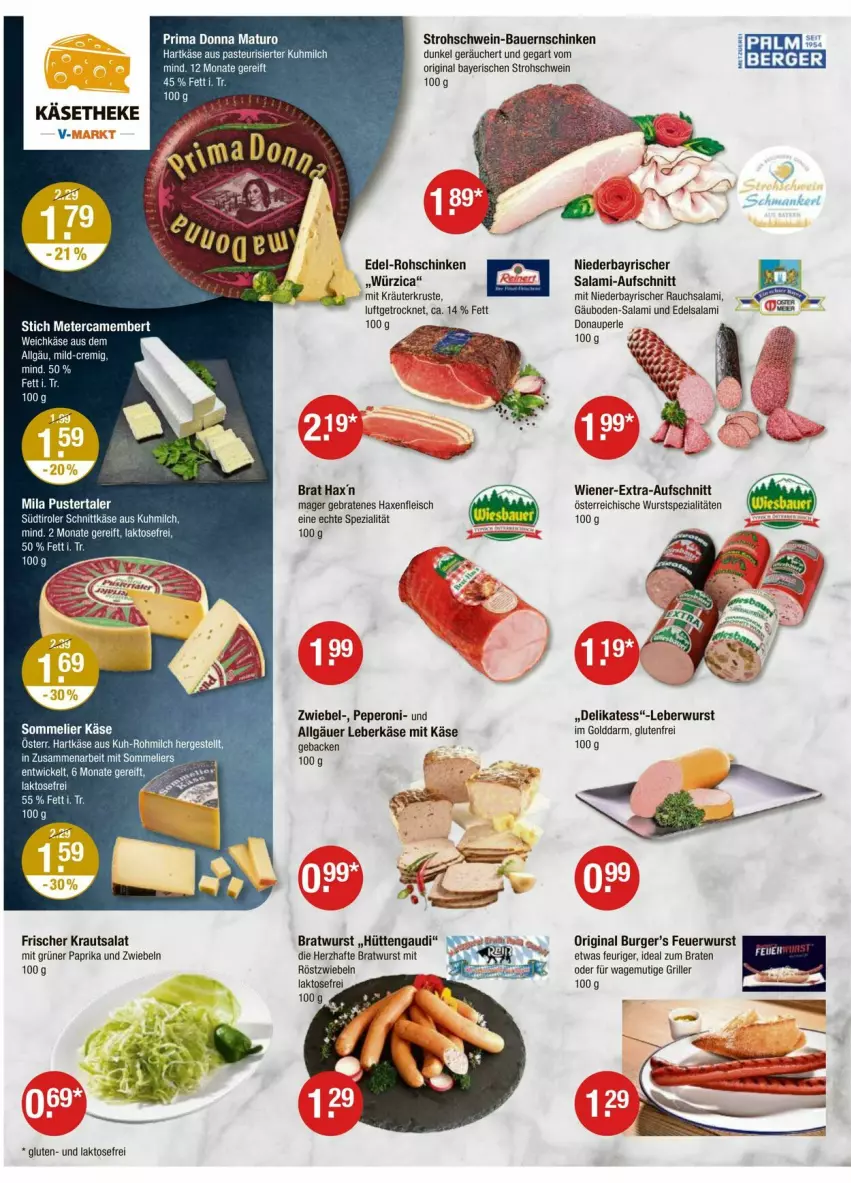 Aktueller Prospekt Vmarkt - Prospekte - von 11.09 bis 17.09.2025 - strona 2 - produkty: auer, aufschnitt, axe, Bau, Bauer, Bauernschinken, braten, bratwurst, burger, camembert, Edelsalami, eis, fleisch, geback, gin, grill, hartkäse, Haxe, ideal zum braten, Käse, käsetheke, Kraut, kräuter, krautsalat, leberkäs, leberkäse, leberwurst, LG, milch, mit röstzwiebeln, paprika, peperoni, Peroni, Rauch, rohschinken, röstzwiebeln, salami, salat, schinken, schnittkäse, schwein, Spezi, südtiroler, Ti, weichkäse, wein, WICK, wiener, wurst, zwiebel, zwiebeln