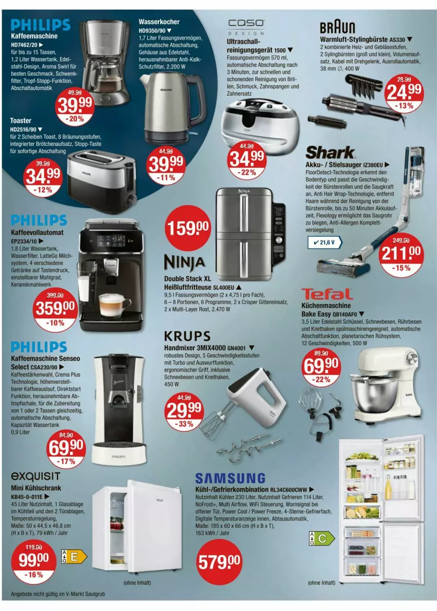 Aktueller Prospekt Vmarkt - Prospekte - von 11.09 bis 17.09.2025 - strona 24 - produkty: abtauautomatik, aeg, akku, auto, braun, brötchen, brötchenaufsatz, bürste, bürsten, edelstahl, elle, fritteuse, gefrierfach, gefrierkombination, getränk, getränke, handmixer, Heißluftfritteuse, kaffee, kaffeemaschine, kaffeevollautomat, Kocher, kraft, krups, küche, Küchen, küchenmaschine, kühlschrank, latte, LG, mac, milch, Mixer, Philips, Reinigung, Samsung, Schal, Schale, Schmuck, Schneebesen, Schrank, schüssel, senseo, Signal, spülmaschinen, Stielsauger, swirl, tasse, Ti, tisch, toast, wasser, wasserfilter, wasserkocher, wassertank, wrap