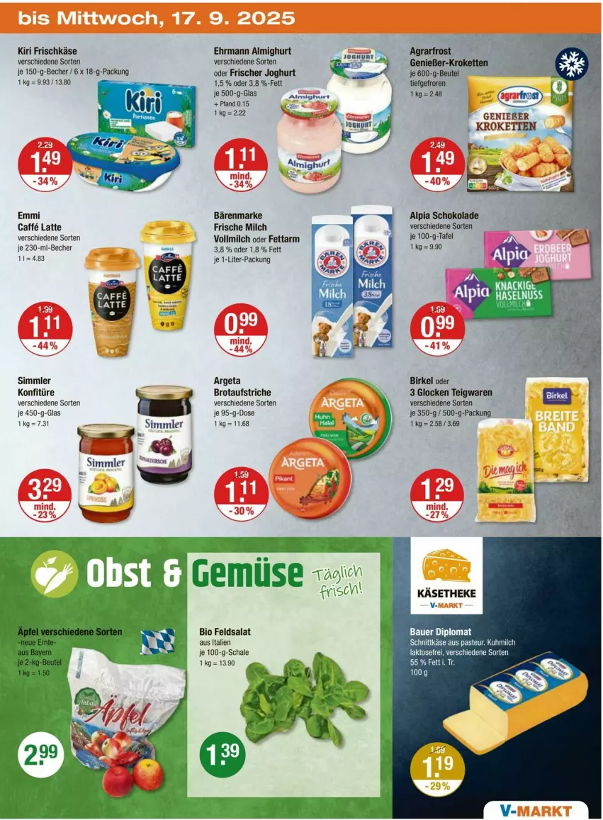 Aktueller Prospekt Vmarkt - Prospekte - von 11.09 bis 17.09.2025 - strona 27 - produkty: almighur, almighurt, alpia, auer, aufstrich, bärenmarke, Bau, Bauer, Becher, bio, birkel, brot, brotaufstrich, brotaufstriche, dip, ehrmann, ehrmann almighurt, emmi, feldsalat, frische milch, frischkäse, joghur, joghurt, Käse, käsetheke, kiri, konfitüre, latte, milch, salat, Schal, Schale, schnittkäse, schoko, schokolade, sim, teigwaren, Ti, vollmilch