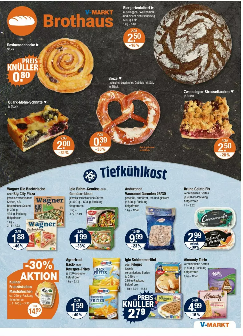 Aktueller Prospekt Vmarkt - Prospekte - von 11.09 bis 17.09.2025 - strona 5 - produkty: agrarfrost, auer, beutel, bier, bruno gelato, eis, filegro, filet, garnelen, Garten, iglo, kuchen, mars, mehl, natur, pizza, quark, rahm-gemüse, Rosinenschnecke, salami, schlemmerfilet, Streuselkuchen, Ti, tiefkühlkost, torte, wagner, weizenmehl