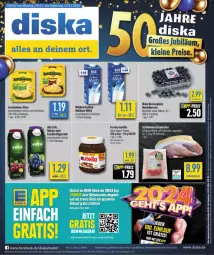 Gazetka promocyjna Diska - Prospekte - Gazetka - ważna od 06.01 do 06.01.2024 - strona 1 - produkty: angebot, angebote, beere, beeren, braten, deka, eis, ferrero, frucht, fruchtsaft, fruchtsaftgetränk, getränk, haltbare milch, heidelbeere, heidelbeeren, Käse, krustenbraten, leerdammer, milch, Nektar, nuss, nutella, reis, saft, schinken, Ti, weihenstephan, ZTE