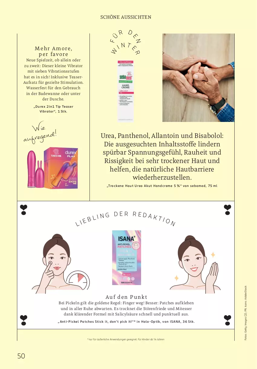 Aktueller Prospekt Rossmann - Prospekte - von 01.12 bis 31.12.2024 - strona 50 - produkty: Bad, Badewanne, creme, Durex, dusche, elle, handcreme, isana, Kinder, leine, Panthenol, Rauch, sana, sebamed, Ti, Wanne, wasser