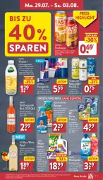 Gazetka promocyjna Aldi Nord - Von Montag - Gazetka - ważna od 03.08 do 03.08.2024 - strona 7 - produkty: alkohol, Alwa, ariel, Bad, brause, burgunder, chips, cocktail, domestos, drink, eis, elle, erfrischungsgetränk, fassbrause, flasche, getränk, gin, kartoffel, kartoffelchips, krombache, krombacher, lenor, lenor weichspüler, mac, magnesium, Meister, meister proper, mineralwasser, natur, pfirsich, pils, Pods, radler, red bull, reiniger, reis, roséwein, spätburgunder, teller, Ti, veltins, vita, Vitamine, volvic, waschmittel, wasser, weichspüler, wein, ZTE