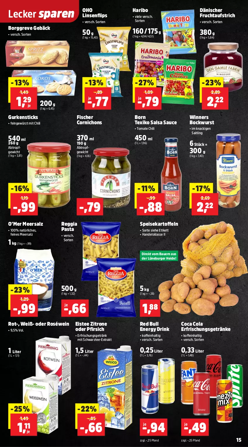 Aktueller Prospekt Thomas Philipps - von 18.05 bis 23.05.2026 - strona 23 - produkty: auer, aufstrich, Bau, Bauer, bockwurst, burger, chili, cola, drink, eis, eistee, energy drink, erfrischungsgetränk, erfrischungsgetränke, fisch, fische, Fischer, frucht, fruchtaufstrich, getränk, getränke, gewürz, gurke, gurken, haribo, kartoffel, kartoffeln, linsen, meersalz, pasta, pfirsich, red bull, roséwein, Salsa, salz, sauce, senf, speisekartoffeln, tee, Ti, tomate, wein, wurst, zitrone, ZTE