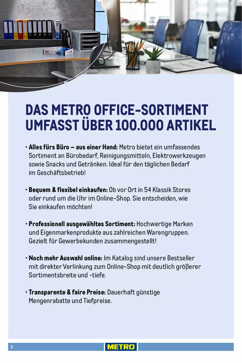 Aktueller Prospekt Metro - Office Sortiment - Seite 3 - von 01.10.2025 bis 01.06.2026 - strona 2 - produkty: auer, Brei, Clin, din a4, drucker, eis, Elektro, elle, ente, getränk, getränke, kopierpapier, Metro, metro gastro, office, ordner, papier, Rauch, Reinigung, Reinigungsmittel, reis, snack, snacks, Ti, tiefpreis, uhr, werkzeug, werkzeuge