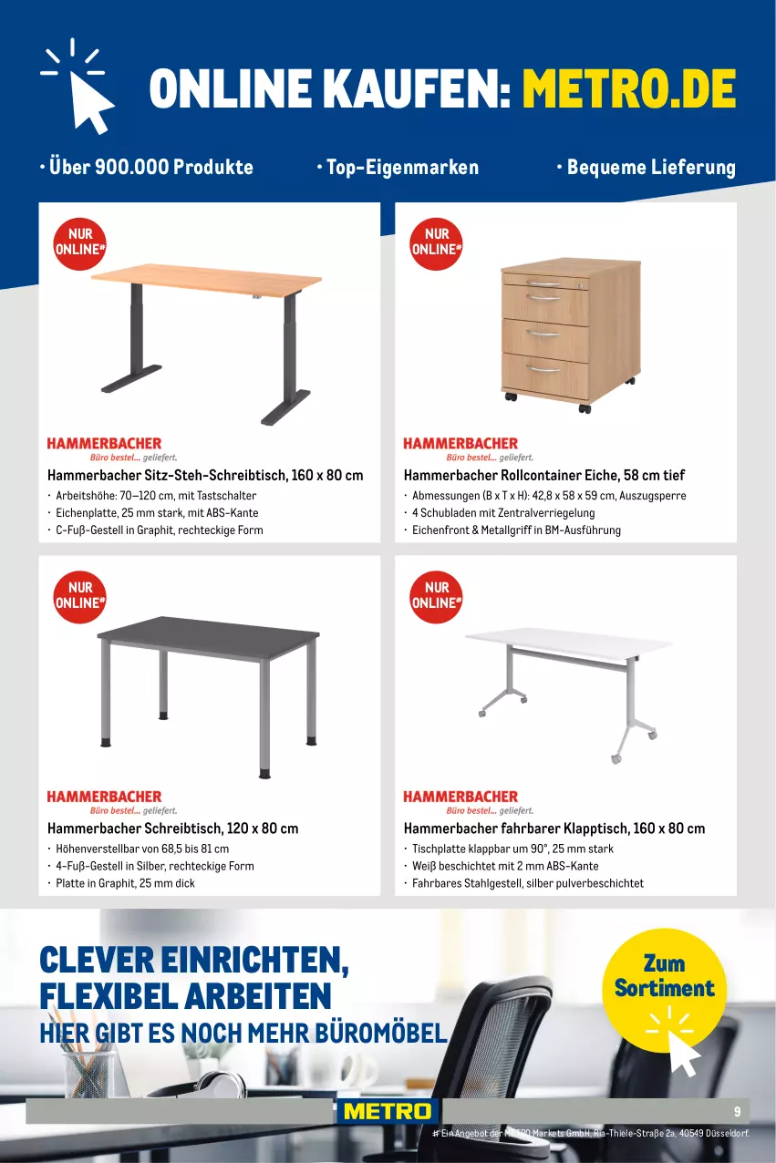 Aktueller Prospekt Metro - Office Sortiment - Seite 3 - von 01.10.2025 bis 01.06.2026 - strona 9 - produkty: HP, latte, Metro, metro gastro, möbel, schreibtisch, stapelstuhl, stuhl, Ti, tisch, tischplatte, Tischplatten