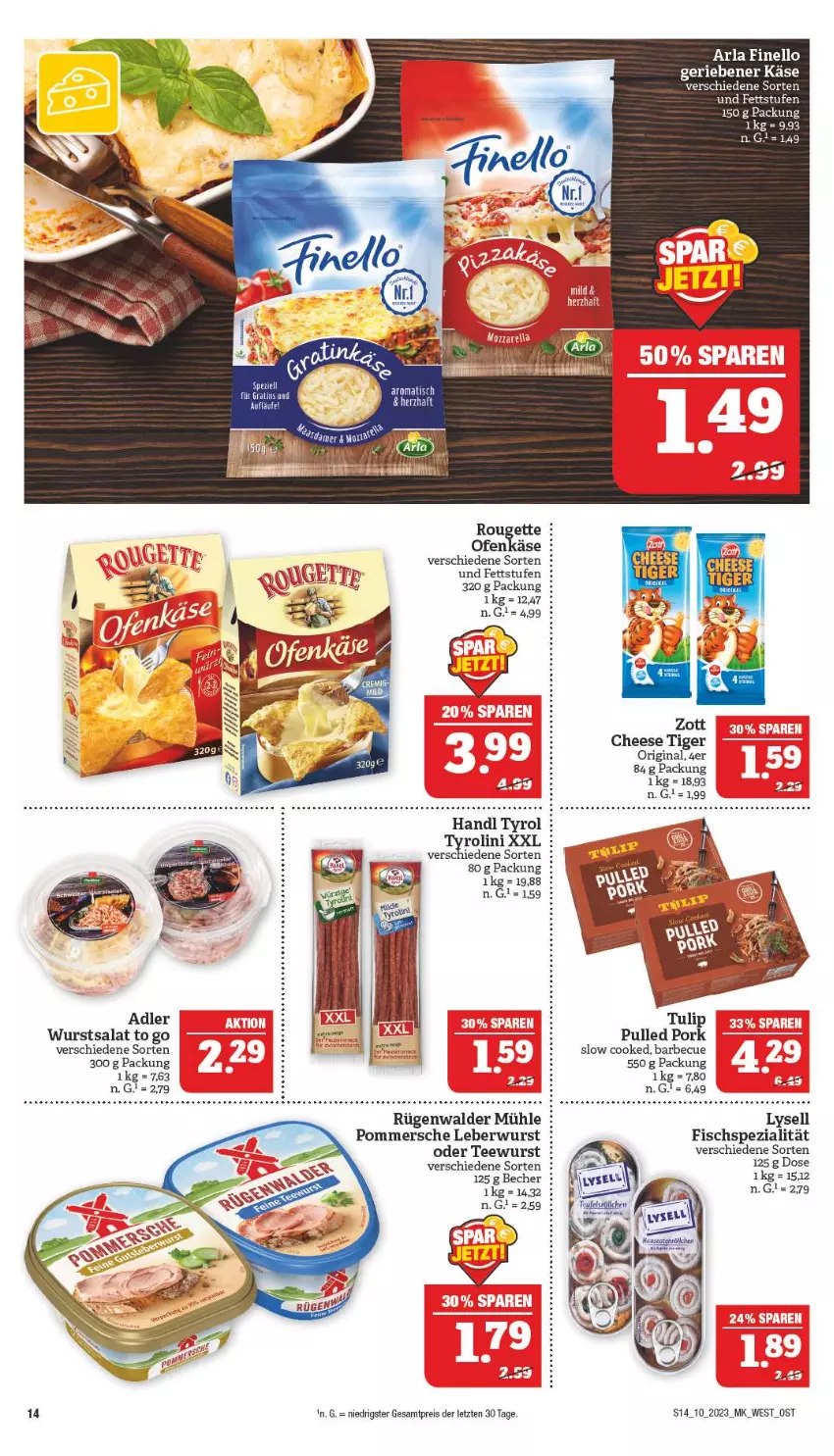 Aktueller Prospekt Marktkauf - Prospekt - von 05.03 bis 11.03.2023 - strona 14 - produkty: arla, barbecue, Becher, eis, finello, fisch, gin, Käse, leberwurst, lysell, Ofen, Ofenkäse, Pommersche, Pulled Pork, reis, rouge, rougette, rügenwalder, rügenwalder mühle, salat, Spezi, tee, teewurst, Ti, tisch, tulip, wurst, zott, ZTE