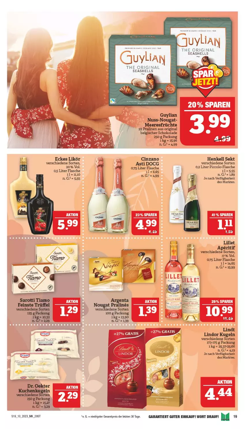 Aktueller Prospekt Marktkauf - Prospekt - von 05.03 bis 11.03.2023 - strona 19 - produkty: asti, cin, cinzano, eis, Elan, flasche, früchte, gin, Hela, henkel, henkell, henkell sekt, Kugel, LG, likör, lillet, lindor, lindt, meeresfrüchte, nuss, pralinen, reis, schoko, schokolade, sekt, Ti, ZTE