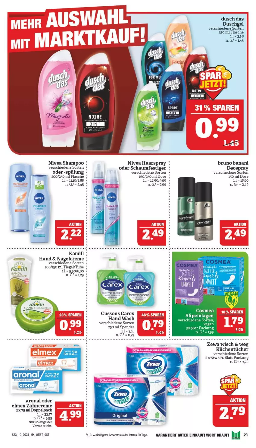 Aktueller Prospekt Marktkauf - Prospekt - von 05.03 bis 11.03.2023 - strona 23 - produkty: bruno banani, creme, deo, deospray, duschgel, eis, elmex, flasche, fleisch, haarspray, Kamill, küche, Küchen, küchentücher, nivea, oder schaumfestiger, reis, schaumfestiger, shampoo, spülung, Ti, tücher, zahncreme, zewa, ZTE