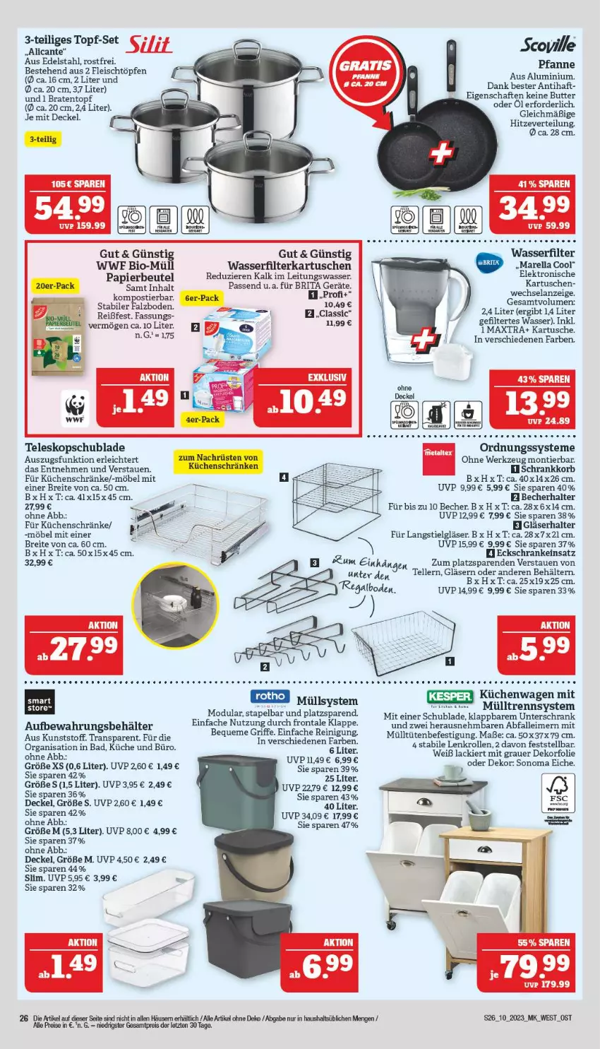 Aktueller Prospekt Marktkauf - Prospekt - von 05.03 bis 11.03.2023 - strona 26 - produkty: Abfalleimer, auer, Bad, Becher, Behälter, beutel, bio, braten, Bratentopf, Brei, brita, butter, decke, Deckel, eckschrank, edelstahl, eimer, eis, Elan, Elektro, elle, filterkartuschen, fleisch, Gläser, gsw, korb, küche, Küchen, lack, leimer, LG, Maxtra, metaltex, möbel, papier, pfanne, Reinigung, reis, rel, Schrank, sonoma eiche, Stier, tee, Teleskop, teller, Ti, topf, topf-set, Tüte, unterschrank, wasser, wasserfilter, werkzeug, ZTE