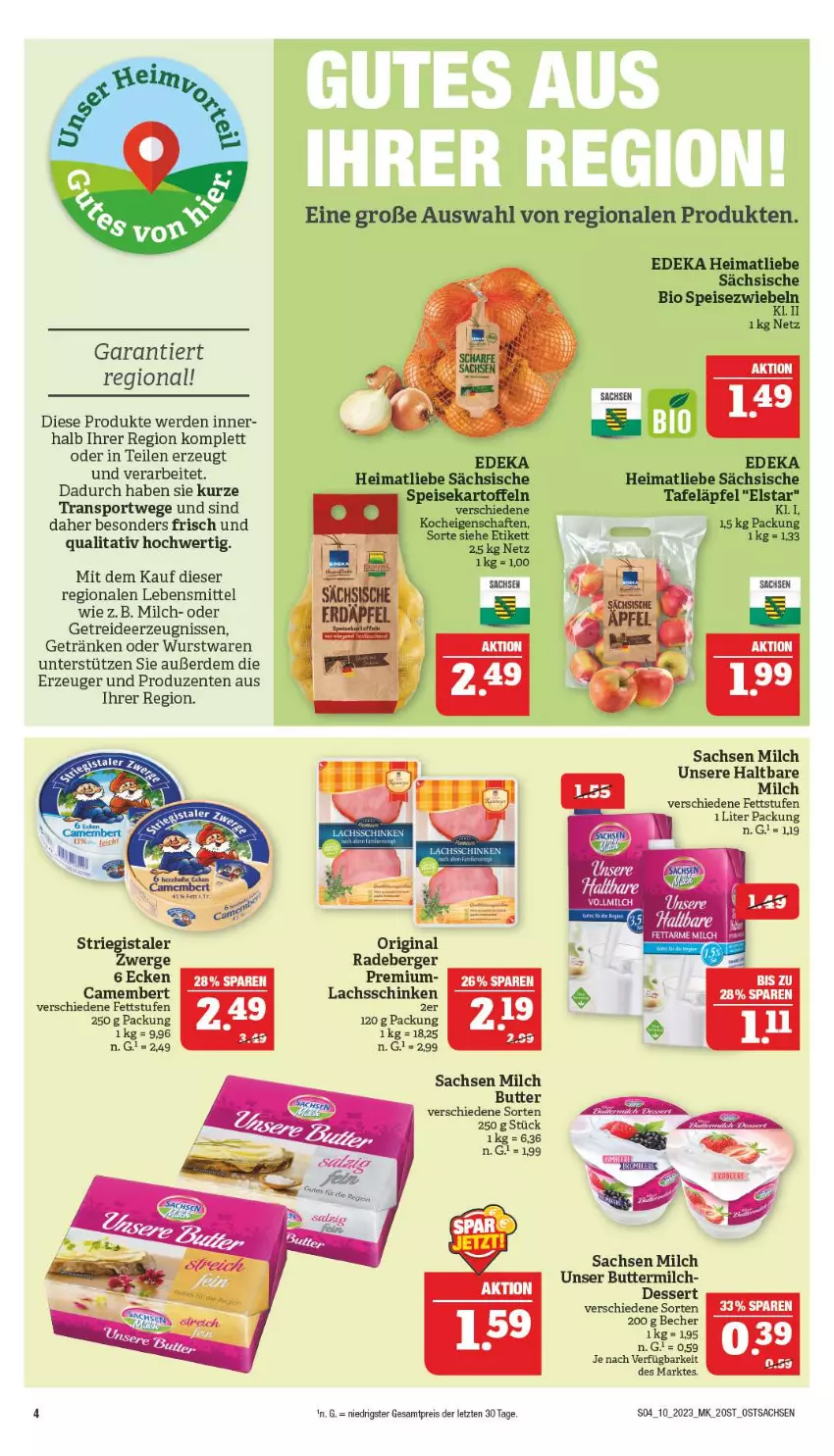 Aktueller Prospekt Marktkauf - Prospekt - von 05.03 bis 11.03.2023 - strona 4 - produkty: Becher, Berger, bio, butter, buttermilch, camembert, deka, dessert, eis, ente, erde, getränk, getränke, gin, haltbare milch, kartoffel, kartoffeln, lachs, lachsschinken, lebensmittel, milch, radeberger, reis, sac, schinken, speisekartoffeln, Speisezwiebeln, Sport, tafeläpfel, Ti, wurst, ZTE, zwiebel, zwiebeln