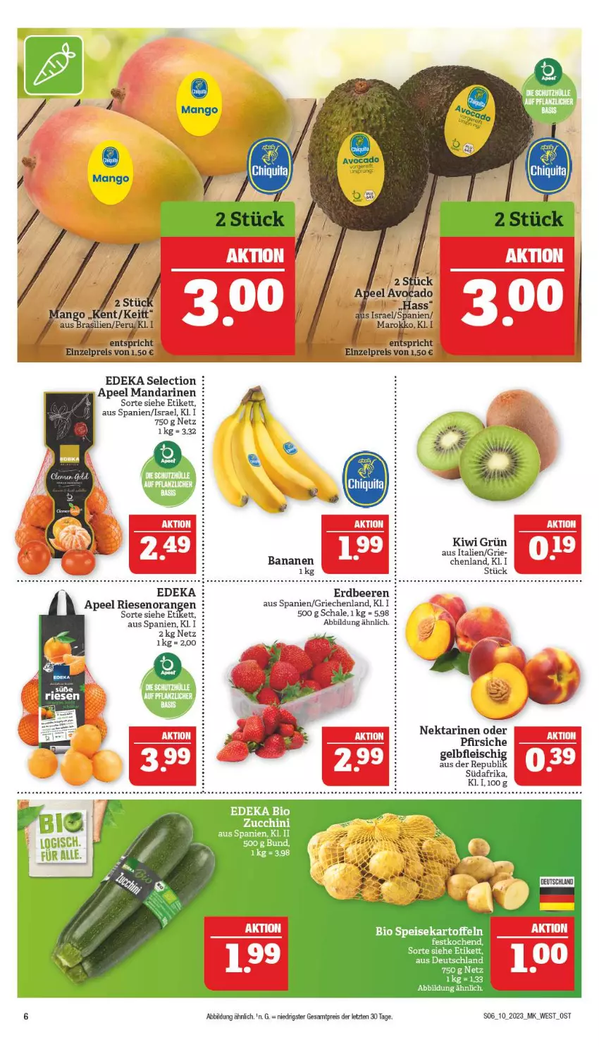 Aktueller Prospekt Marktkauf - Prospekt - von 05.03 bis 11.03.2023 - strona 6 - produkty: avocado, banane, bananen, bio, deka, edeka bio, eis, erde, fleisch, kiwi, mandarine, mandarinen, Nektar, nektarinen, nektarinen oder, orange, orangen, pfirsich, pfirsiche, reis, Schal, Schale, Ti, ZTE, zucchini