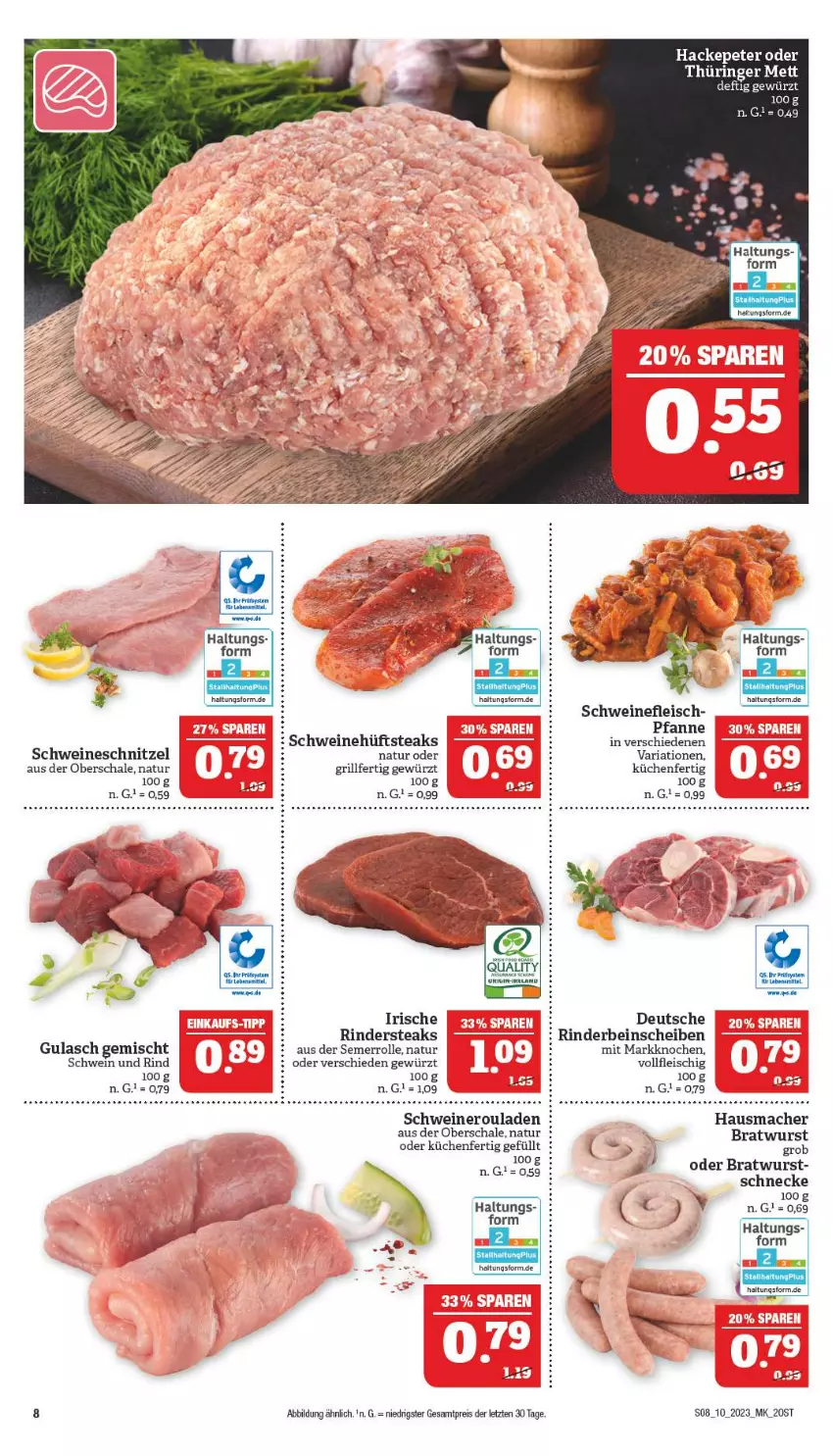 Aktueller Prospekt Marktkauf - Prospekt - von 05.03 bis 11.03.2023 - strona 8 - produkty: ACC, bratwurst, eis, fleisch, gewürz, grill, gulasch, Hausmacher, hüftsteak, hüftsteaks, küche, Küchen, lebensmittel, mac, Mett, natur, pfanne, reis, Ria, rind, rinder, Rindersteak, ring, Schal, Schale, schnitzel, schwein, schwein und rind, schweine, schweinefleisch, schweineschnitzel, steak, steaks, tee, Ti, wein, weine, wurst, ZTE