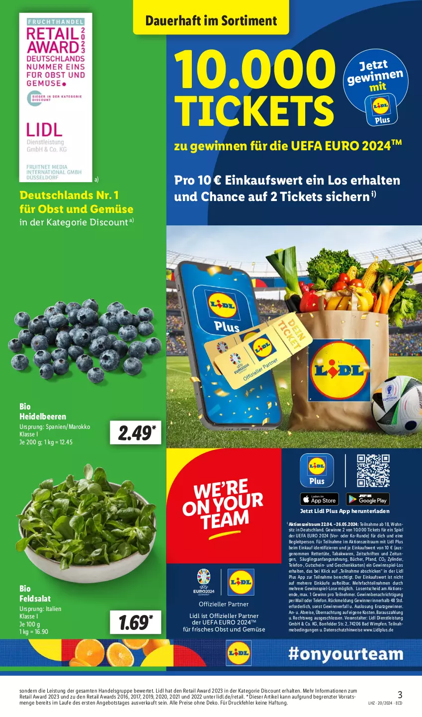 Aktueller Prospekt Lidl - Aktionsprospekt - von 13.05 bis 18.05.2024 - strona 3 - produkty: angebot, auer, Bad, beere, beeren, bio, Brei, discount, eis, elle, feldsalat, gewinnspiel, gutschein, heidelbeere, heidelbeeren, obst, Obst und Gemüse, reis, salat, telefon, Ti, Tüte, und gemüse, ZTE